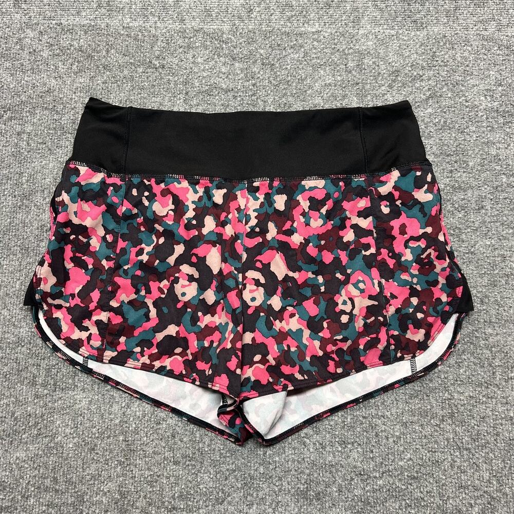 Athleta Running Free Shorts Womens M Camo Lined 3.5 Inseam Zip Pocket Athletic